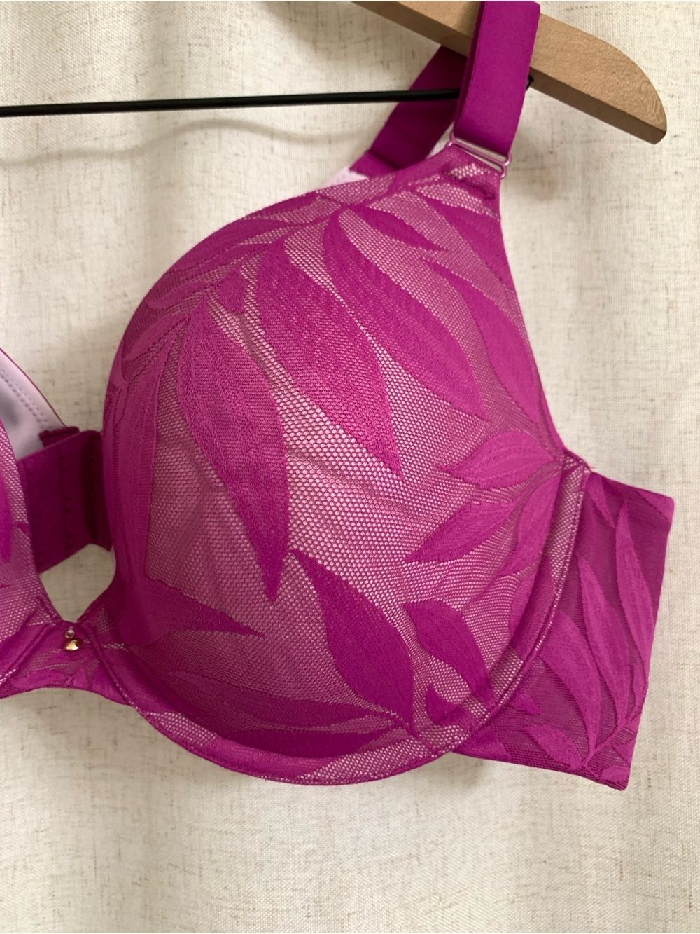 Cacique Invisible Lace Back Smoother Boost Plunge Bra Purple Wine 44B - Picture 5 of 11